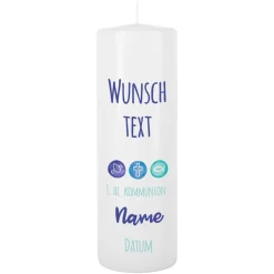 Kommunionkerze in Blau - Liebe, Hoffnung, Glaube