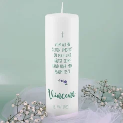 Kommunionkerze mit Foto, Name, Datum und Wunschtext