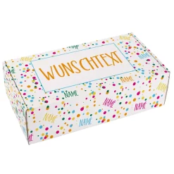 Konfetti Geschenkverpackung mit Name und Glückwunschtext