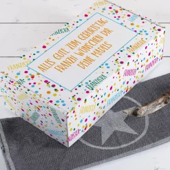 Konfetti Geschenkverpackung mit Name und Glückwunschtext