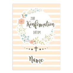 Konfirmationskarte mit Blumenkranz, Name und Datum