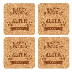 Kork Bierdeckel 4er Set zum Geburtstag