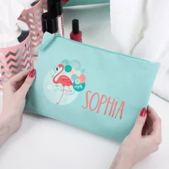 Kosmetiktasche mit Flamingo und Wunschtext