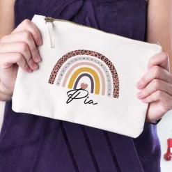 Kosmetiktasche mit Regenbogen-Motiv und Name, 2 Farben zur Auswahl