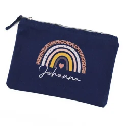 Kosmetiktasche mit Regenbogen-Motiv und Name, 2 Farben zur Auswahl