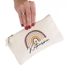 Kosmetiktasche mit Regenbogen-Motiv und Name, 2 Farben zur Auswahl
