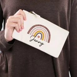 Kosmetiktasche mit Regenbogen-Motiv und Name, 2 Farben zur Auswahl