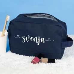 Kulturbeutel in Schwarz, Navy oder Rosa mit Namensaufdruck