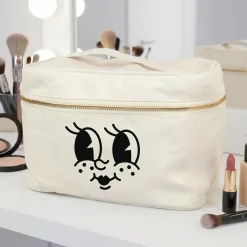 Kulturbeutel mit lustigem Gesicht Aufdruck | Kosmetiktasche aus Baumwolle als Geschenk
