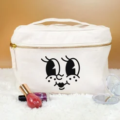 Kulturbeutel mit lustigem Gesicht Aufdruck | Kosmetiktasche aus Baumwolle als Geschenk