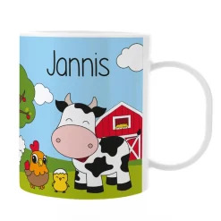 Kunststofftasse mit Bauernhoftieren und Ihrem Wunschnamen bedruckt | Tasse als Geschenk für Kinder