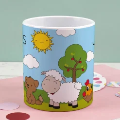 Kunststofftasse mit Bauernhoftieren und Ihrem Wunschnamen bedruckt | Tasse als Geschenk für Kinder