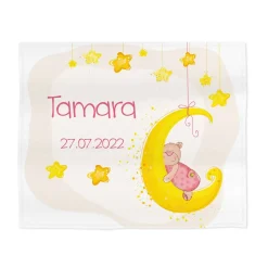 Kuscheldecke mit Mond, Sternen und Teddymotiv für Mädchen
