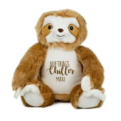 Kuscheltier 'Auftragschiller' Faultier mit Name personalisiert | Plüschtier mit Spruch als Geschenk