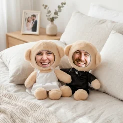 Kuscheltier Brautpaar personalisiert mit Foto Gesicht | Teddy Set als Geschenk zur Hochzeit