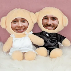 Kuscheltier Brautpaar personalisiert mit Foto Gesicht | Teddy Set als Geschenk zur Hochzeit