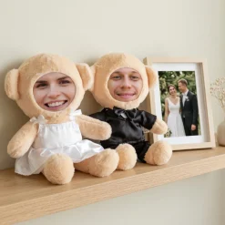 Kuscheltier Brautpaar personalisiert mit Foto Gesicht | Teddy Set als Geschenk zur Hochzeit
