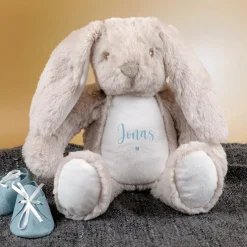 Kuscheltier Hase mit Herzmotiv | Personalisiert mit Name & Datum zur Geburt & Taufe | Farbauswahl