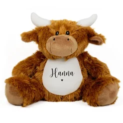 Kuscheltier Kuh mit Herzmotiv & Name personalisiert | Flauschiges Plüschtier-Geschenk