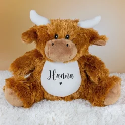 Kuscheltier Kuh mit Herzmotiv & Name personalisiert | Flauschiges Plüschtier-Geschenk