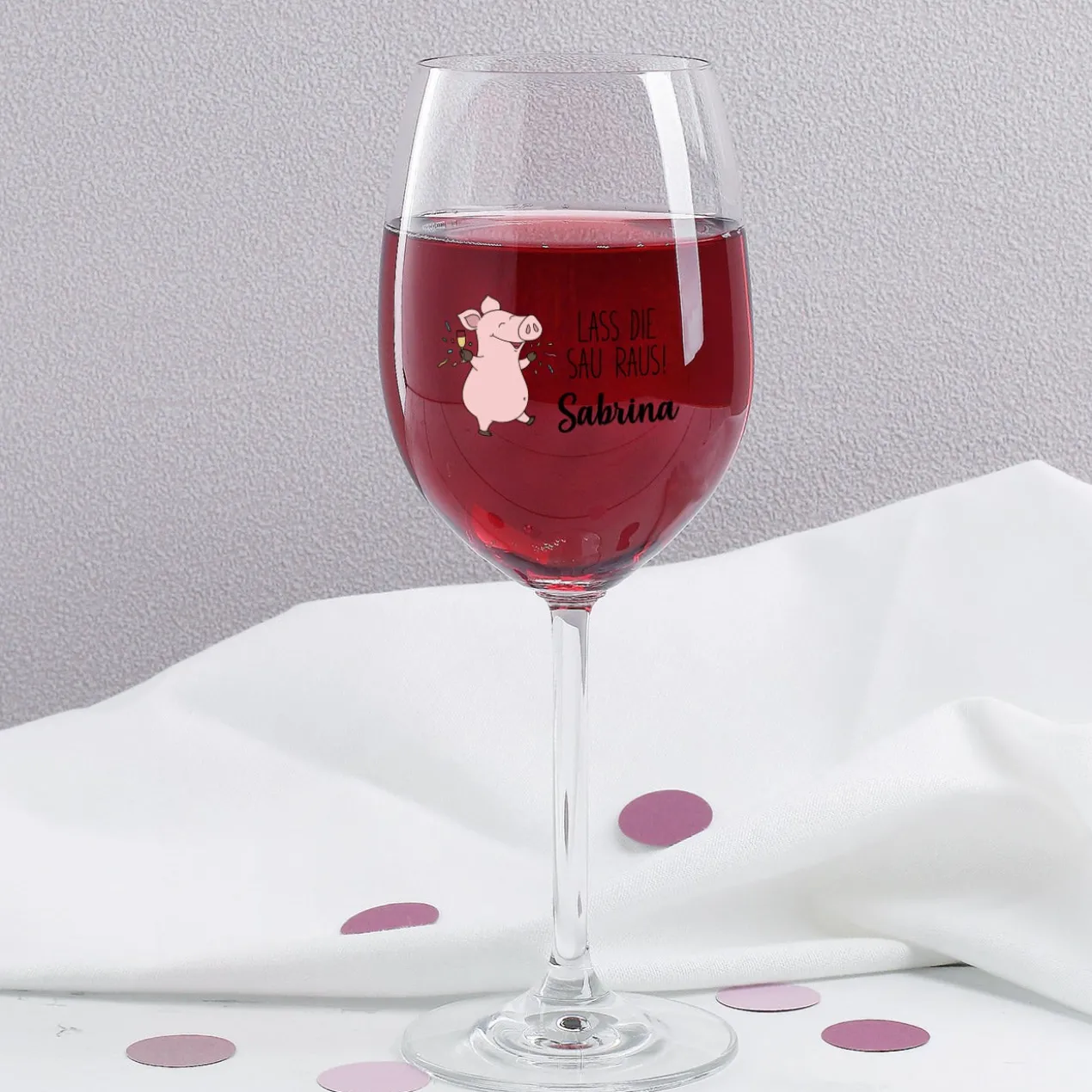 Lass die Sau raus! - Geschenkset zum Geburtstag mit nachhaltigem Biorebe Wein und Weinglas