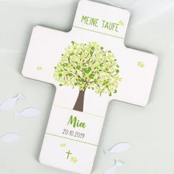 Lebensbaum Taufkerze und Kreuz im Set