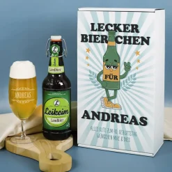 Lecker Bierchen - Geschenkset mit Glas, Flasche und Geschenkbox | Getränk nach Wahl