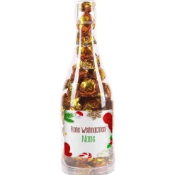 Leckere Pralinen in weihnachtlicher Flasche