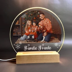 LED Acrylglas Lampe mit Foto, Schneeflocken und Name bedruckt