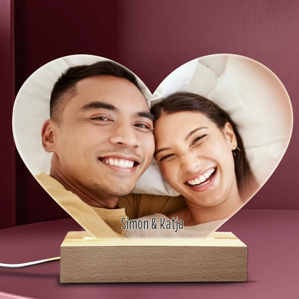 LED Acrylglas Licht Herz bedruckt mit Foto und Namen