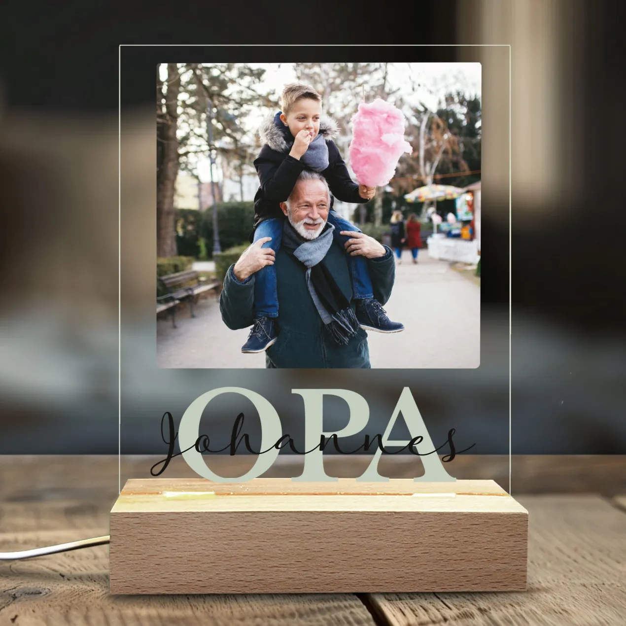 LED-Fotolampe für Opa mit eigenem Bild & Schriftzug | Geschenk für Opa