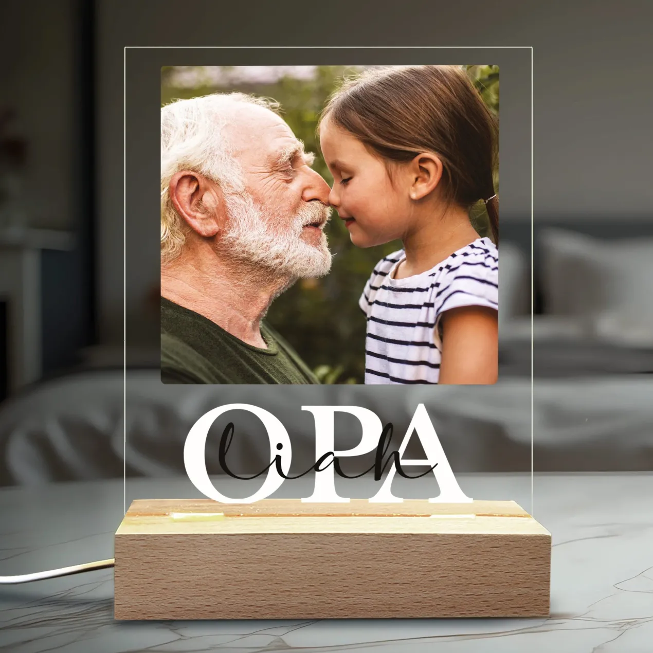 LED-Fotolampe für Opa mit eigenem Bild & Schriftzug | Geschenk für Opa