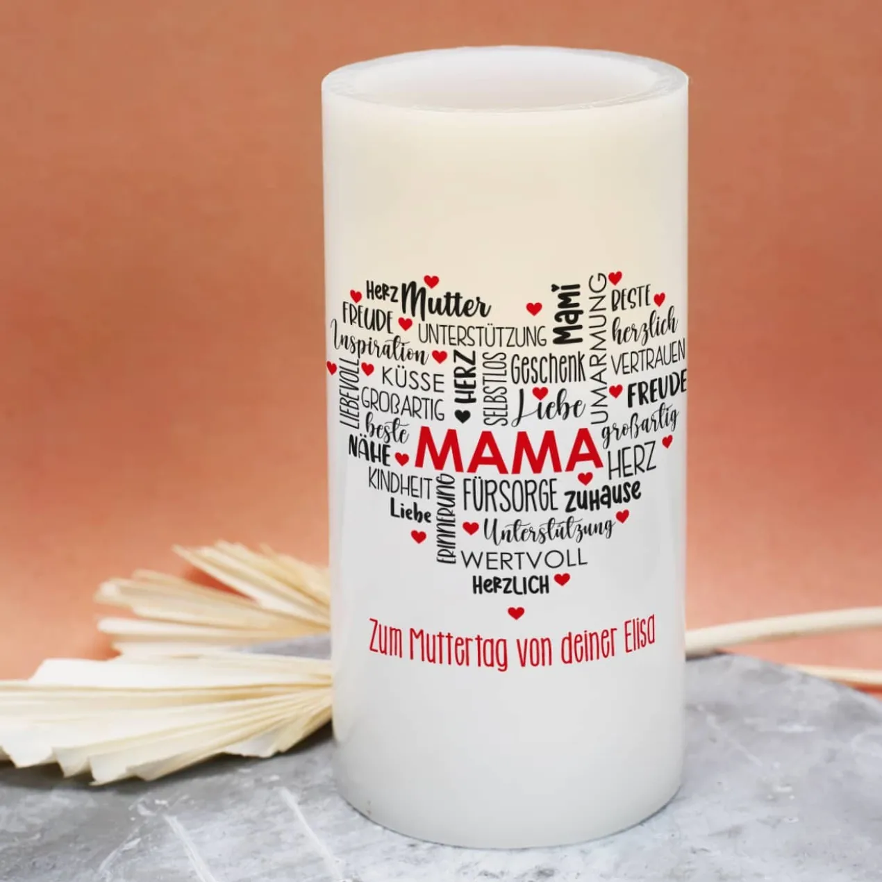 LED Kerze für die Mama mit Ihrem Wunschtext