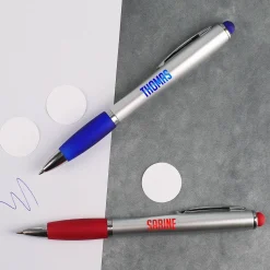 LED-Kugelschreiber mit farbigem Licht in rot oder blau