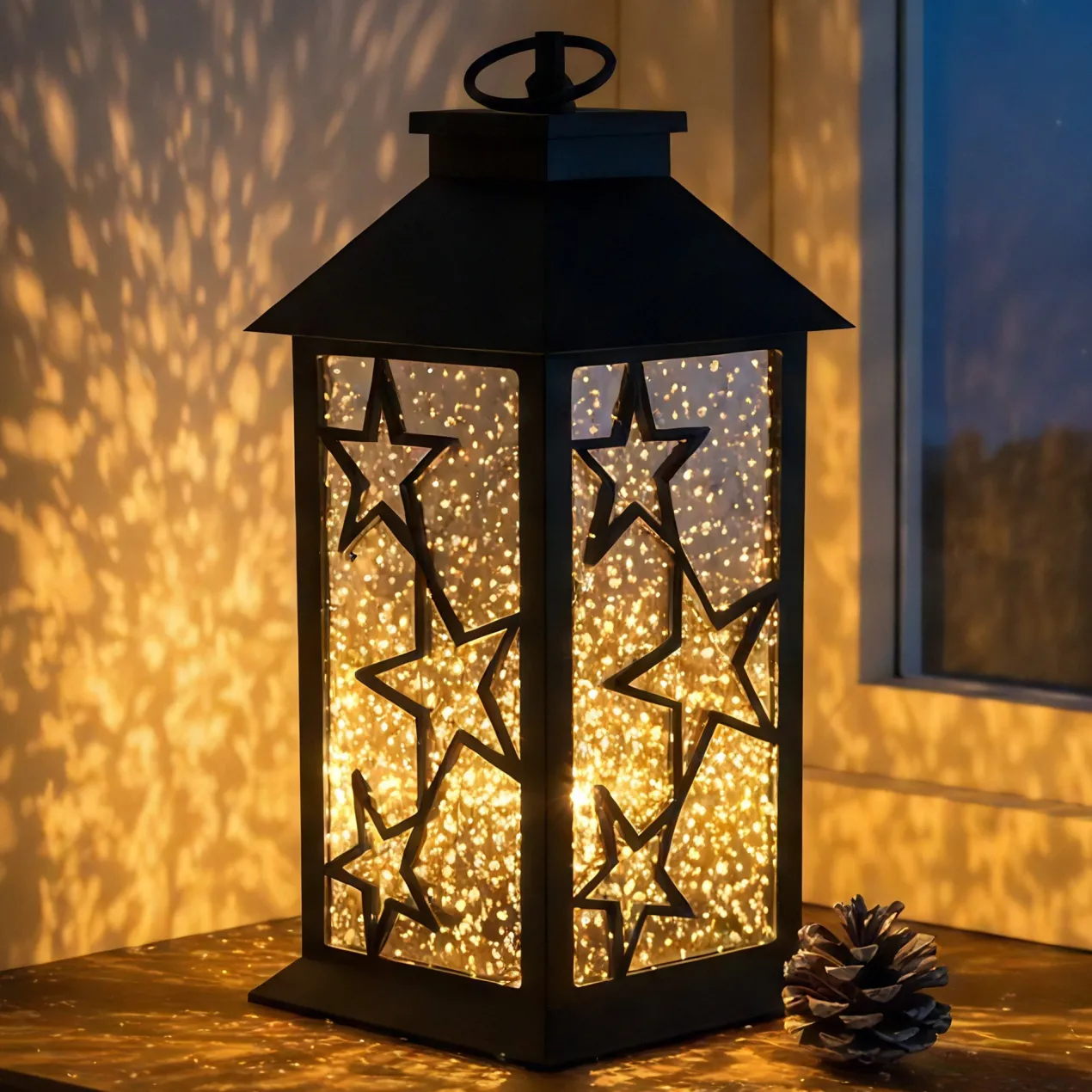 LED Laterne mit funkelnden Sternen | Weihnachtsdekoration