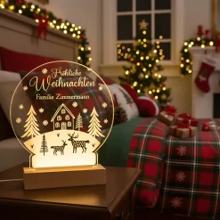 LED Licht personalisiert mit Wunschtext und Acrylglas in Schneekugelform | Geschenk zu Weihnachten