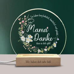 LED-Licht zum Muttertag mit Gravur und Wiesenblumen Druck | Danke Mama...