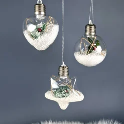 LED Weihnachtskugeln mit Schnee und Zweig in 3 Formen