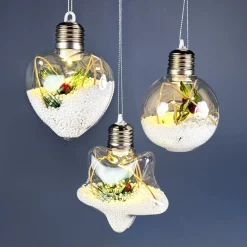 LED Weihnachtskugeln mit Schnee und Zweig in 3 Formen