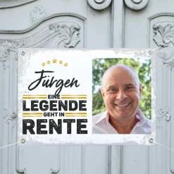 Legende geht in Rente - Fotobanner zum Ruhestand mit Wunschname