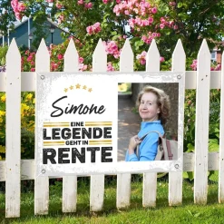 Legende geht in Rente - Fotobanner zum Ruhestand mit Wunschname