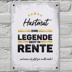 Legende in Rente - Blechschild mit Name und Wunschtext