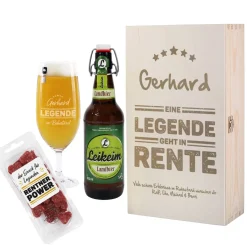 Legende in Rente - Geschenkset zum Ruhestand mit Bier, Glas und Snack