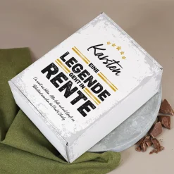 Legende in Rente Whisky-Geschenkset mit Glenfiddich, graviertem Glas und Schokolade