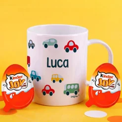 Leichte Kunststofftasse für Kinder mit Autos bedruckt