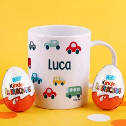 Leichte Kunststofftasse für Kinder mit Autos bedruckt