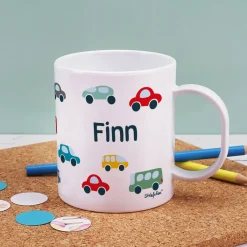 Leichte Kunststofftasse für Kinder mit Autos bedruckt