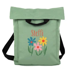 Leichter 2-in-1 Rucksack personalisiert mit Name und Blumen | Geschenk für Frauen, Wandern & Urlaub