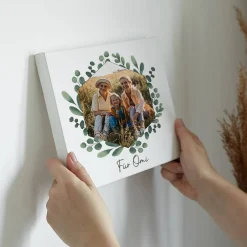 Leinwand 20x20cm mit Familienfoto und Eukalyptuskranz