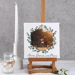 Leinwand 20x20cm mit Familienfoto und Eukalyptuskranz